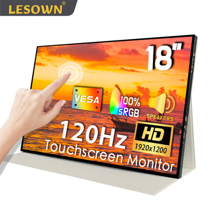 LESOWN P180GHTR/P180GHR 18 inch 120Hz Portable USB C mini HDMI Touchscreen Ultrawide Monitor 1920x1200 ADS with Speakers Laptop Screen Extender