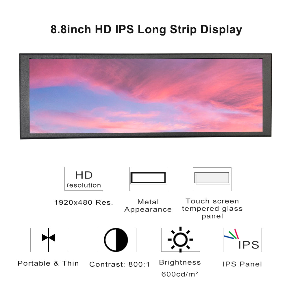 LESOWN P88 8.8 inch Streched Bar LCD Display IPS 480x1920 Hdmi Portable Monitor Laptop PC Screen Extender
