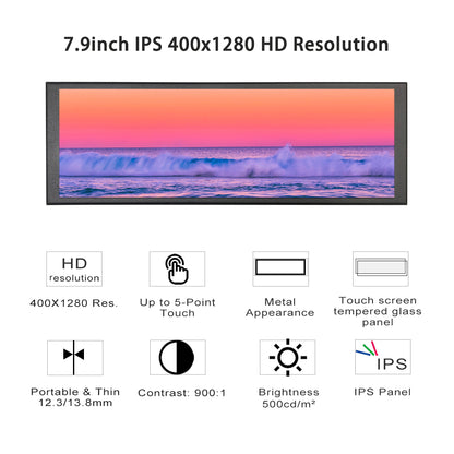 LESOWN P79C/P79C-T 7.9Inch Monitor Chassis HDMI PC Case Screen Monitoring IPS Computer Stretch Bar Type LCD Stretched Display for Temperature